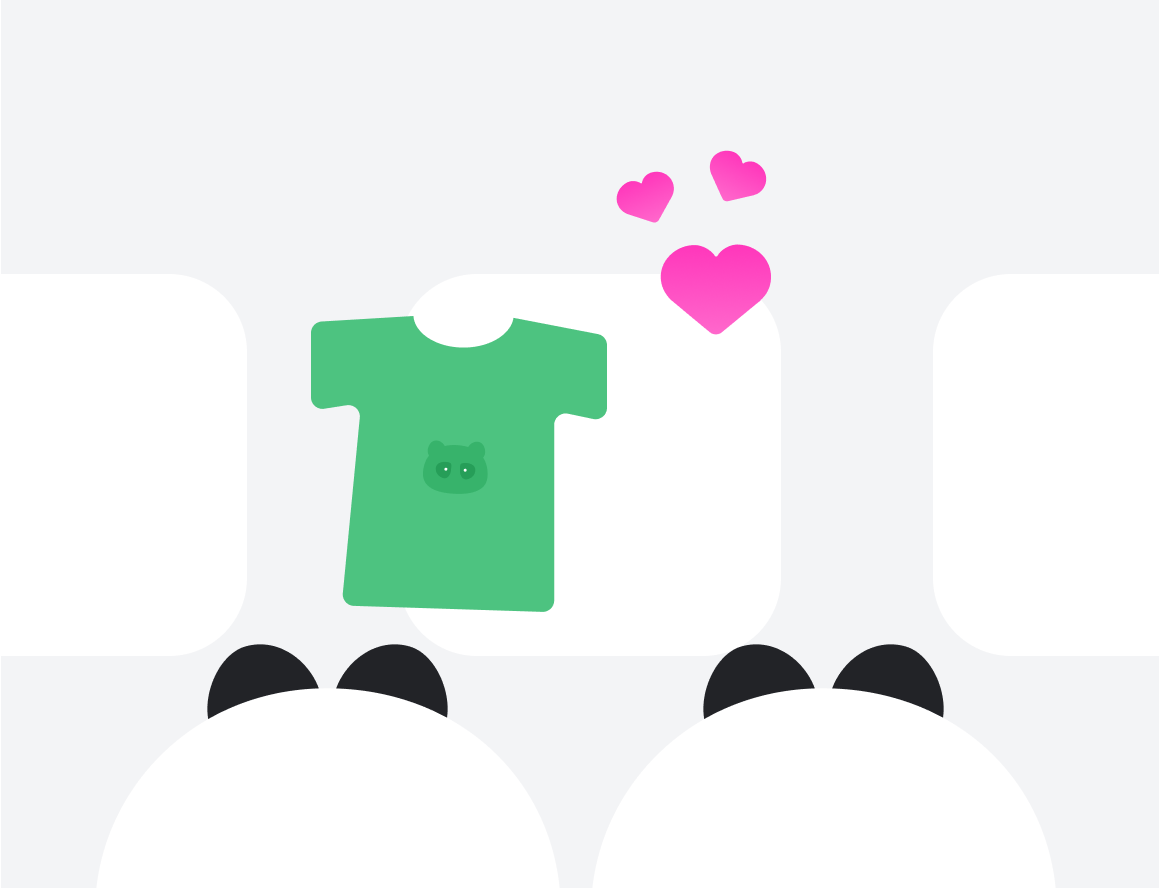 인기 있는 옷을 바라보는 판다 두마리의 뒷모습